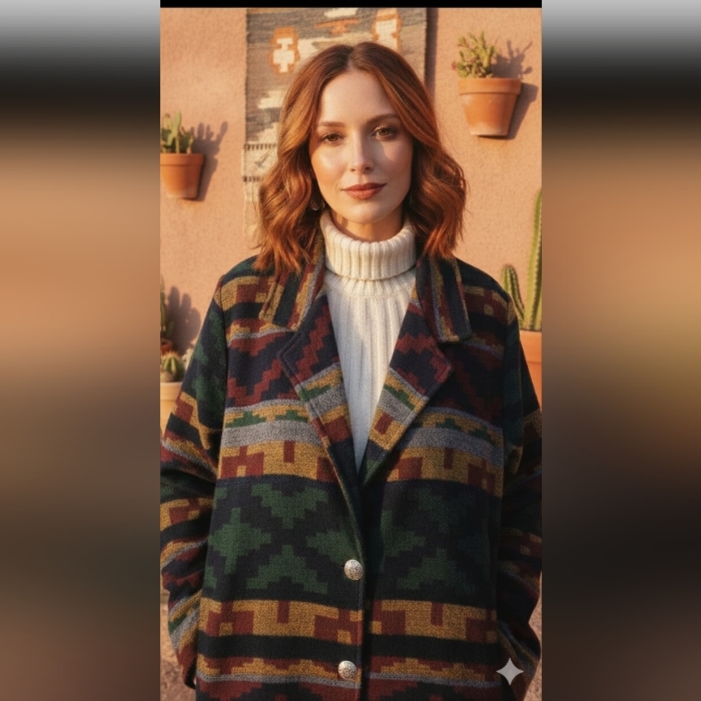 Vintage Willow Ridge Womens Southwestern Aztec Jacket XL Button Tapestry Retro